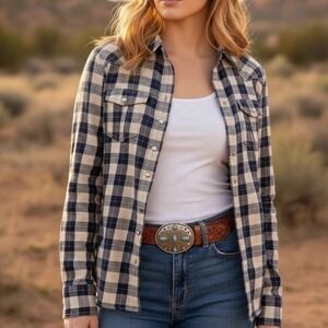 Anthropologie Gingham Snap Front Shirt Womens 4 Western Cowgirl Rodeo Coastal